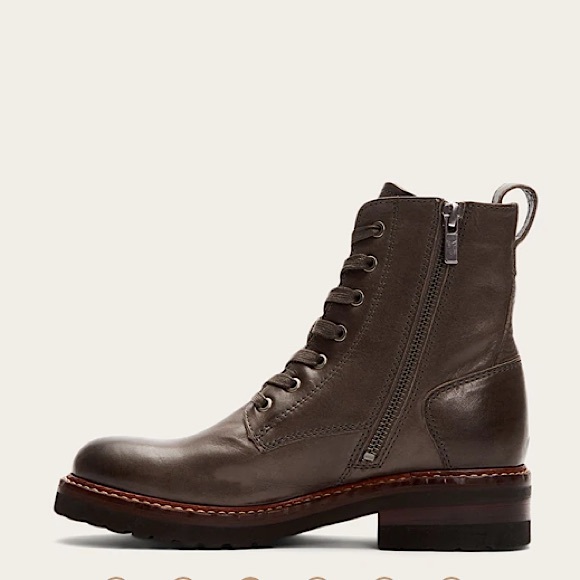 Frye Ella Moto Lace Up Tan Leather Combat Pull On Lace Up Casual Moto Ankle Boot - Picture 2 of 16